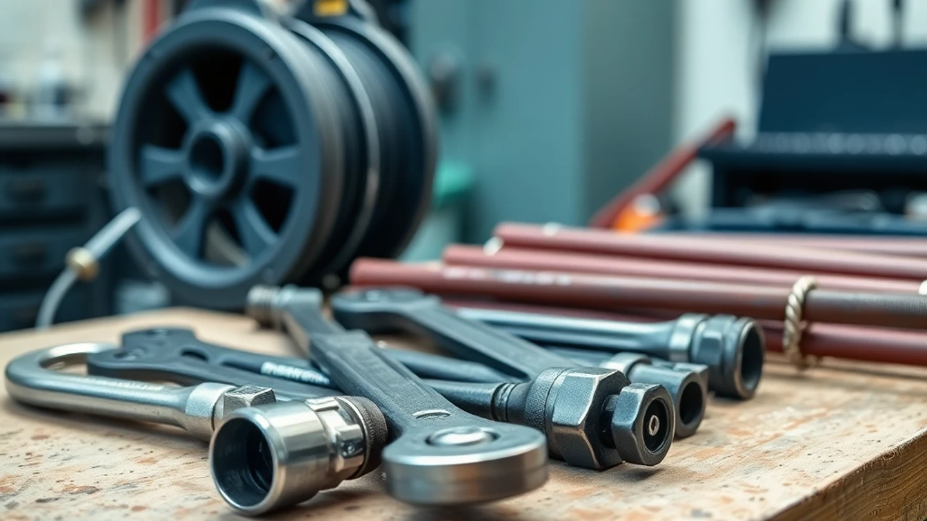 Drainage tools on a workshop bench, Wolverhampton