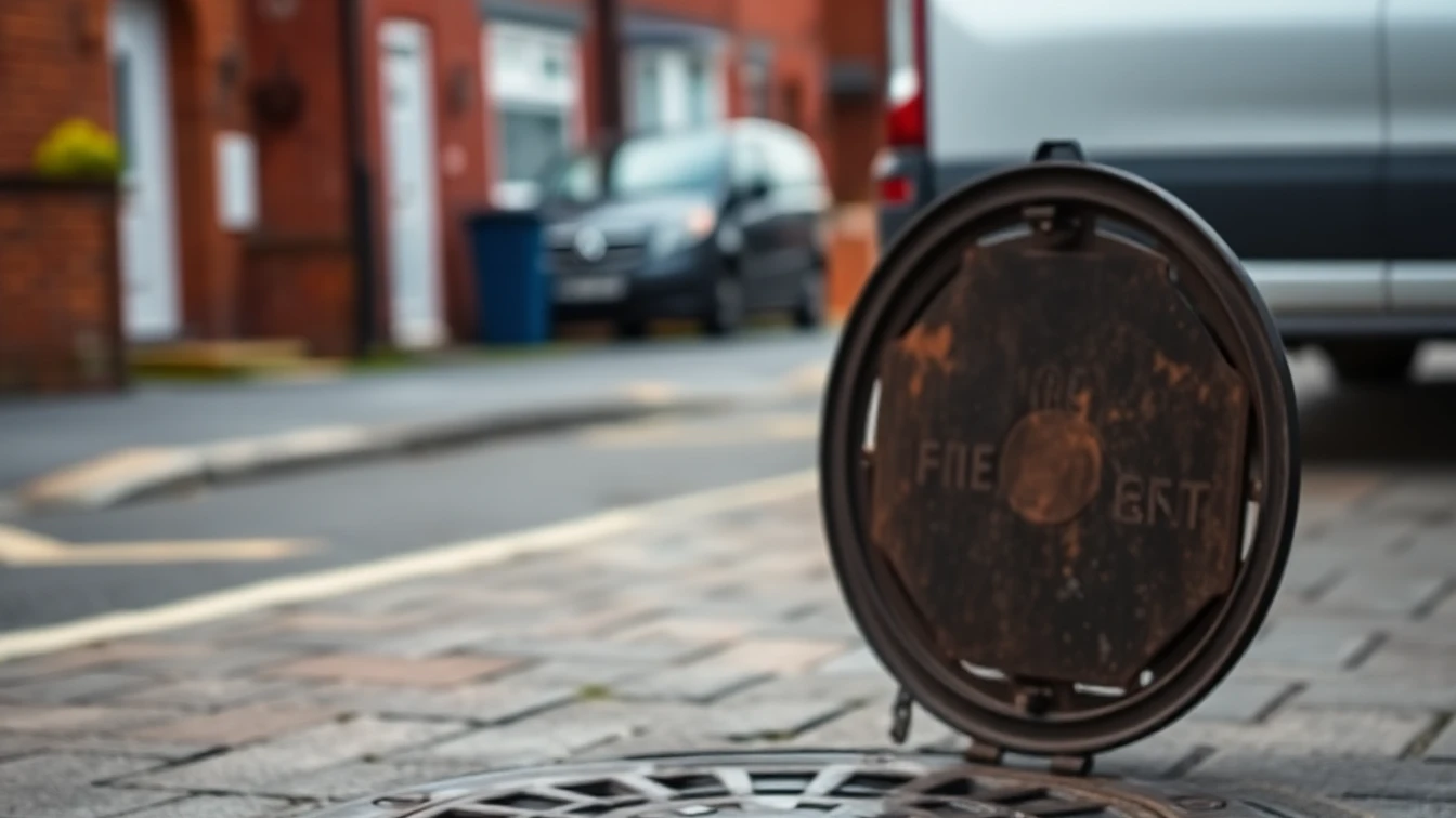 Open manhole on a Wolverhampton suburban pavement